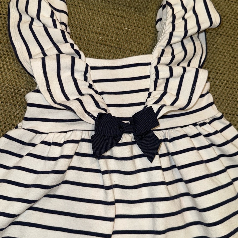 Janie and jack Striped Navy and White Dress with Bow